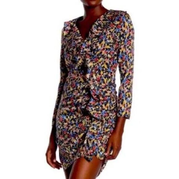 Veronica Beard Multicolor Minna Floral Ruffled Ruched Silk Mini Dress Size 2 - Picture 1 of 11